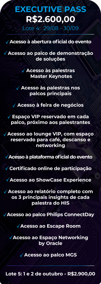 Descrição e valores ingresso Executive Pass